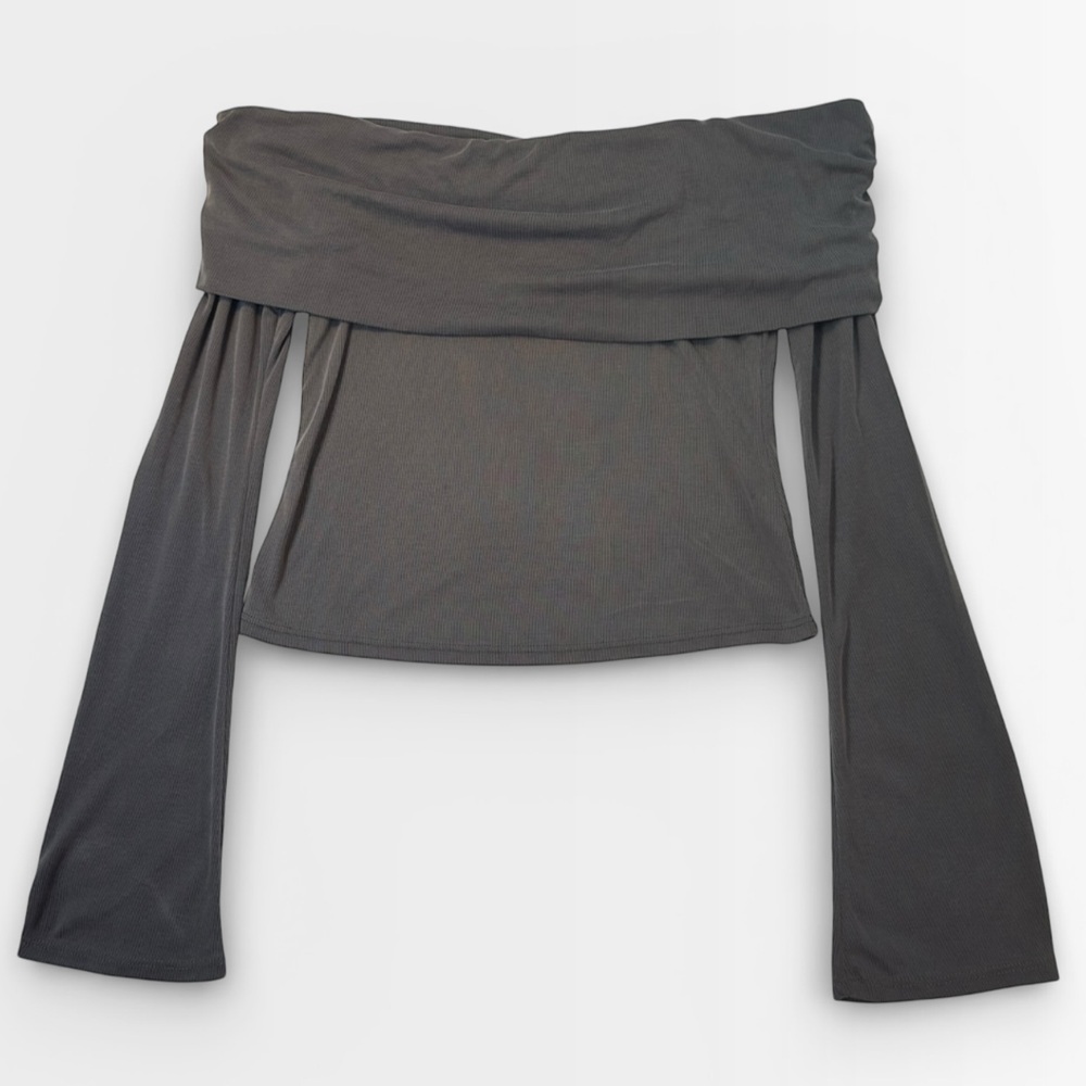 Madison & Berkeley Women’s Long Sleeve Off-Shoulder Olive Green Blouse SMALL